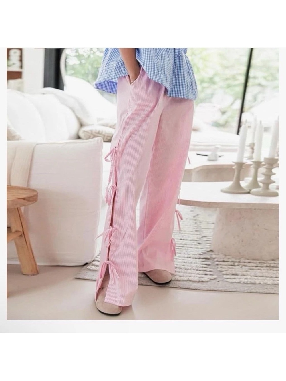 Anthropologie Angel Kiss Pink Striped Elastic Waist Bowtie Pants